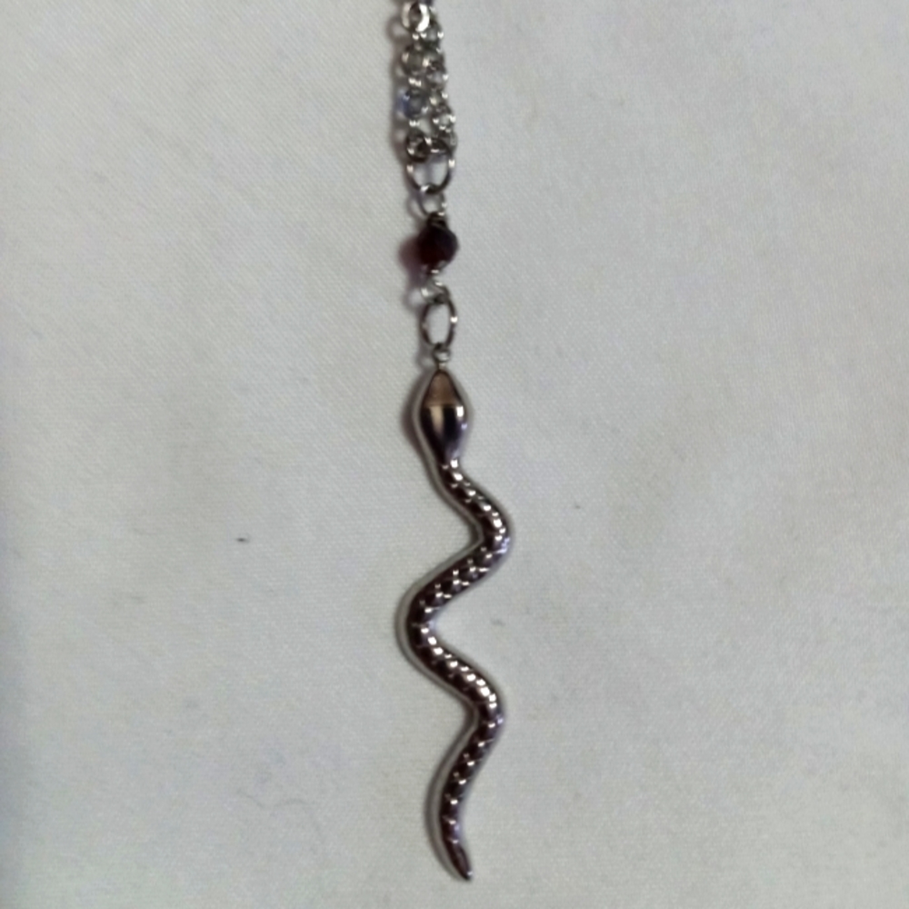 Garnet Serpent Pendant Necklace Snake Red Silver